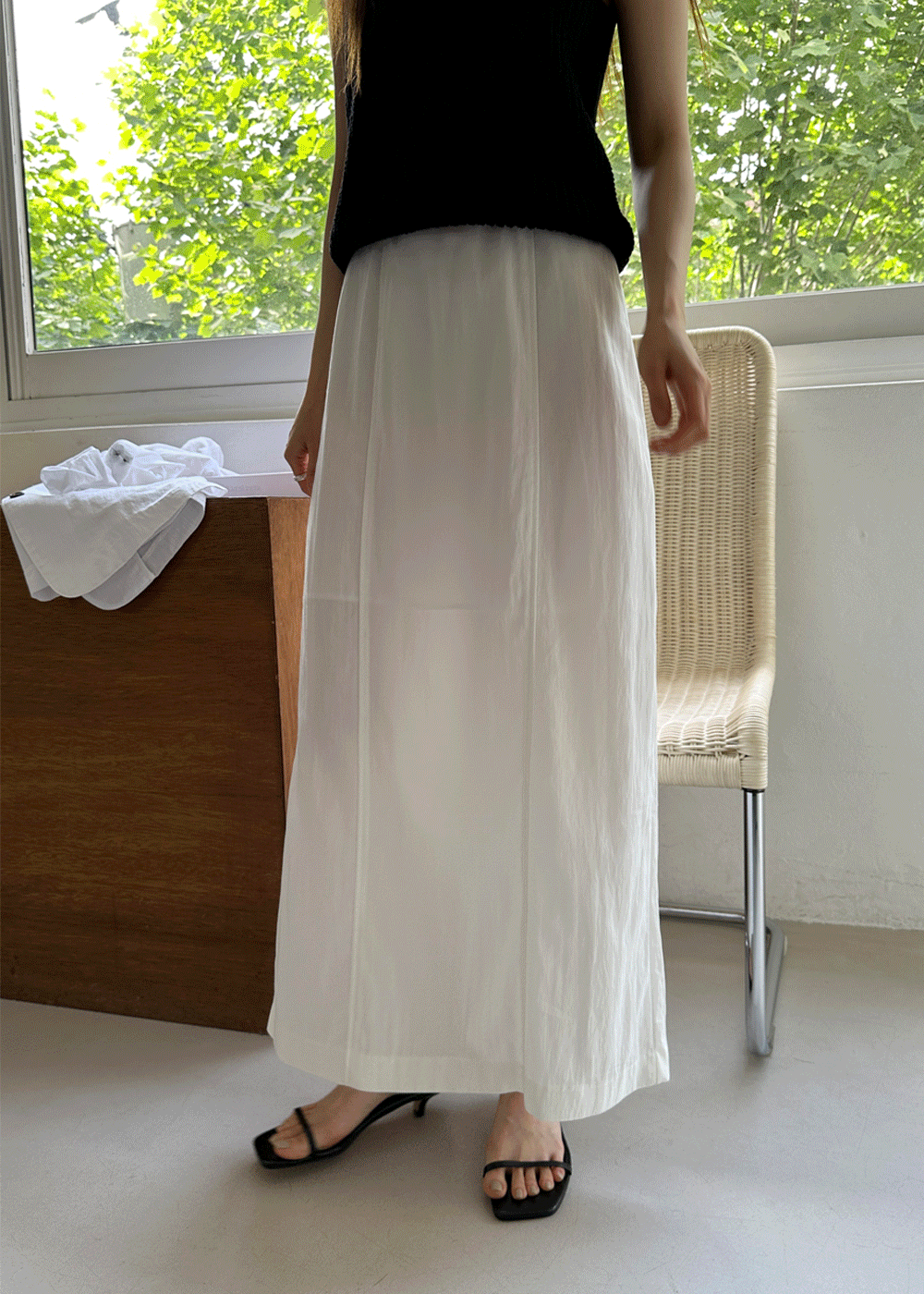 Nylon simple maxi long skirt