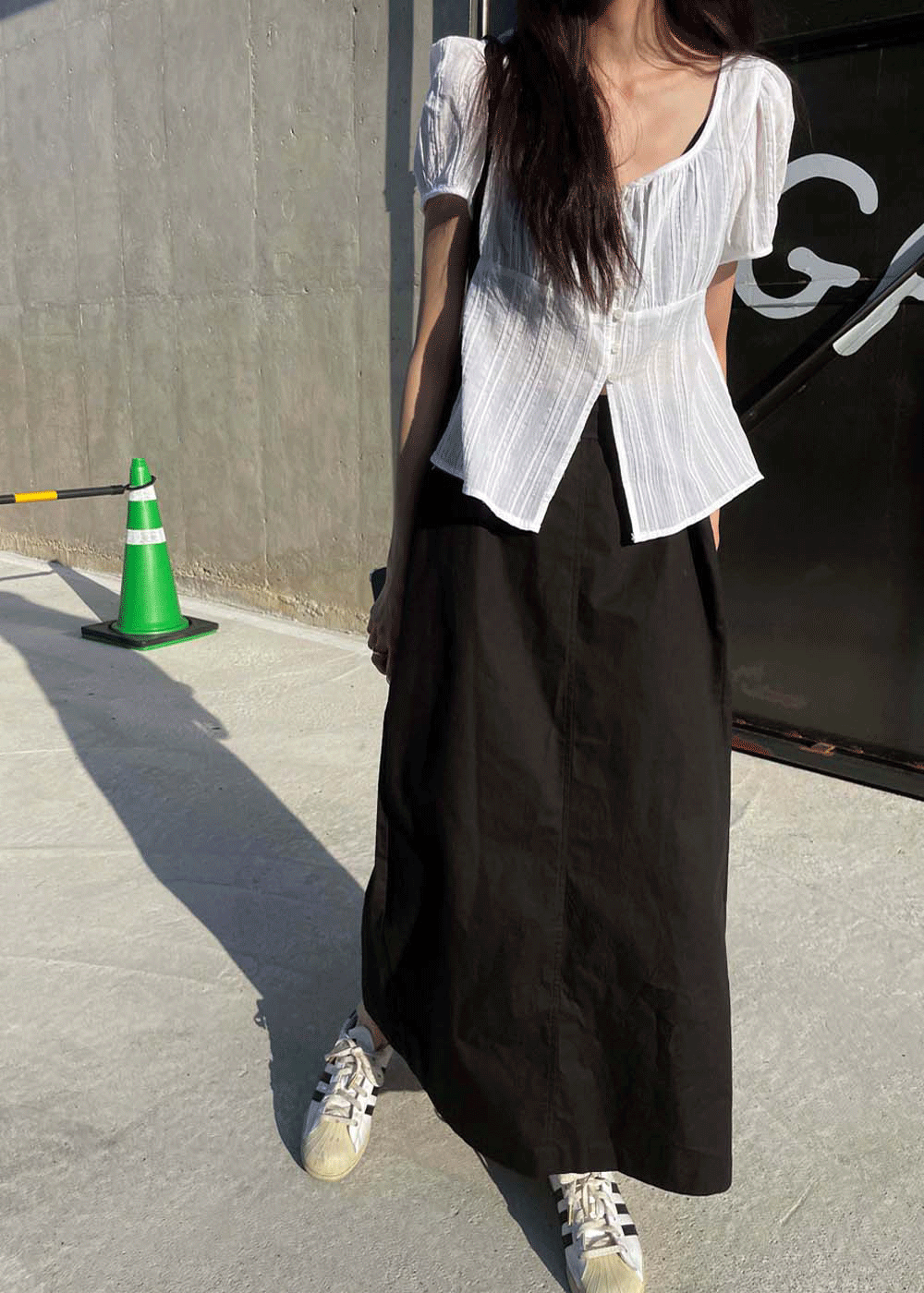Wide straight nylon skirt