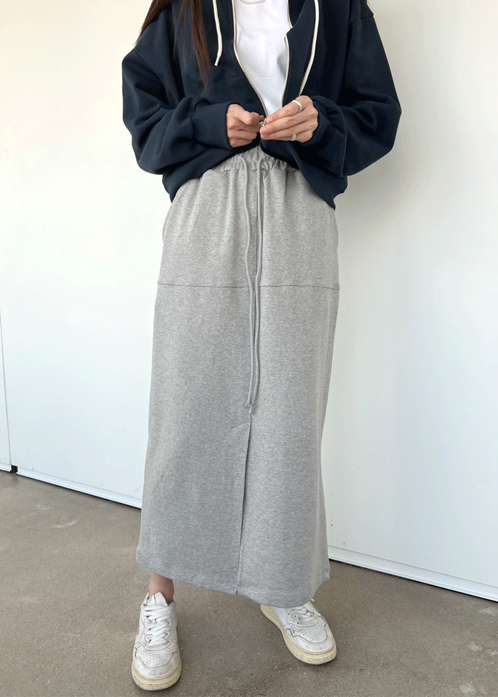 Front slit cotton long skirt