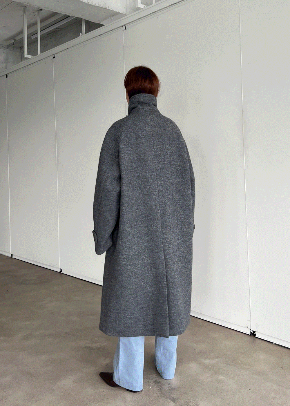 Balmacaan wool coat