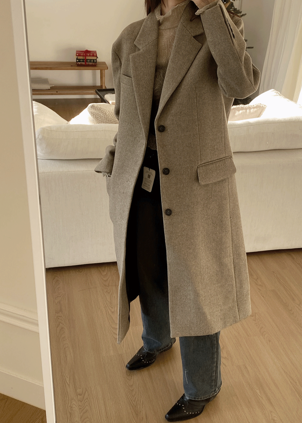 Single overfit twill long coat